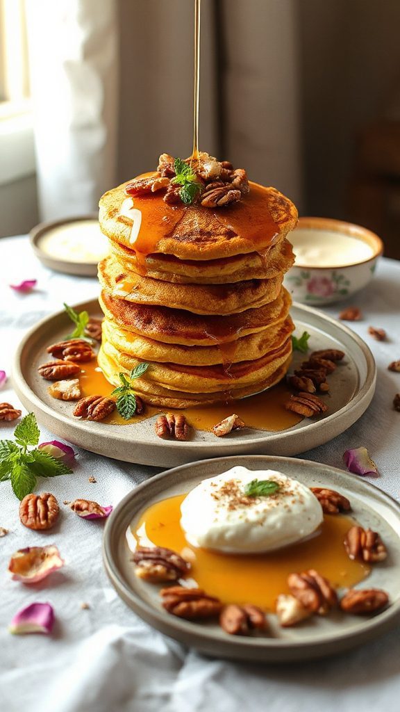 vegan pumpkin pecan pancakes