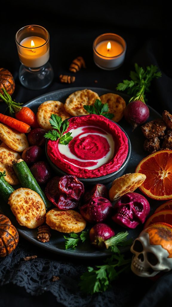 vibrant halloween beet hummus