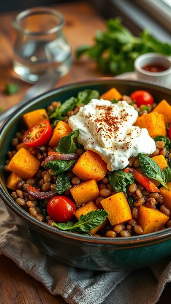 warm lentil pumpkin salad