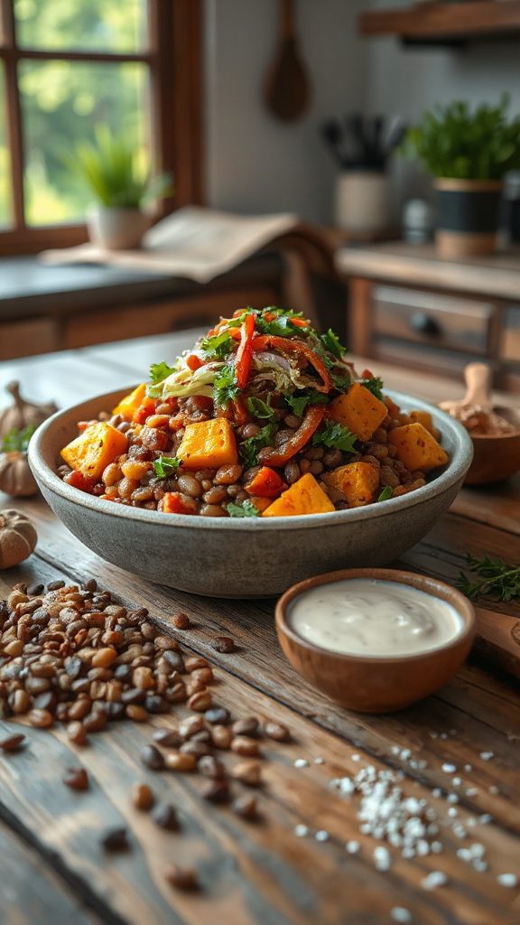 warm lentil pumpkin salad