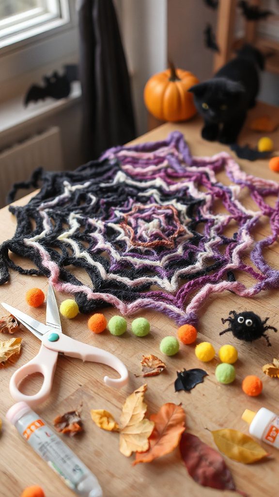 yarn spider web decorations