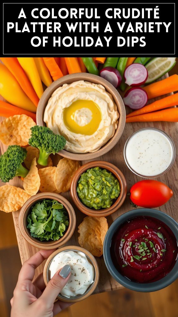 A Colorful Crudité Platter With a Variety of Holiday Dips