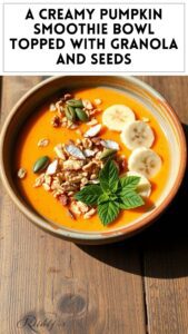 A Creamy Pumpkin Smoothie Bowl Topped With Granola and Seeds