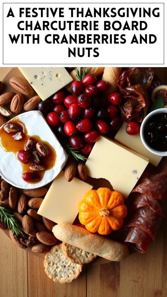 A Festive Thanksgiving Charcuterie Board With Cranberries and Nuts