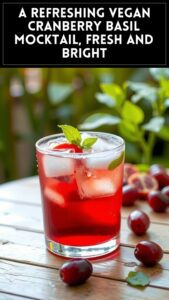 A Refreshing Vegan Cranberry Basil Mocktail, Fresh and Bright
