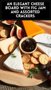 An Elegant Cheese Board With Fig Jam and Assorted Crackers