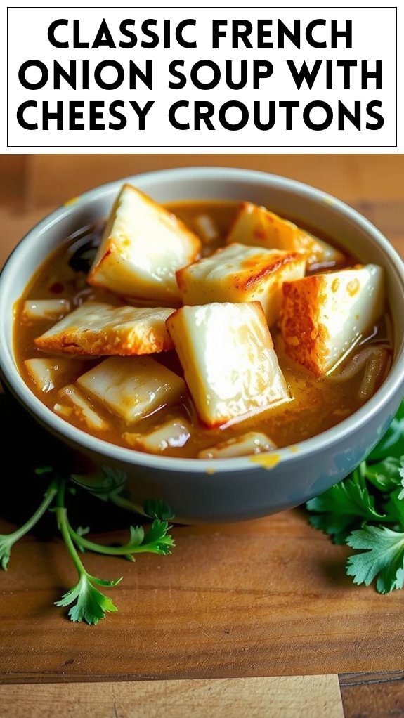 Classic French Onion Soup With Cheesy Croutons