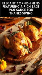 Elegant Cornish Hens Featuring a Rich Sage Pan Sauce for Thanksgiving