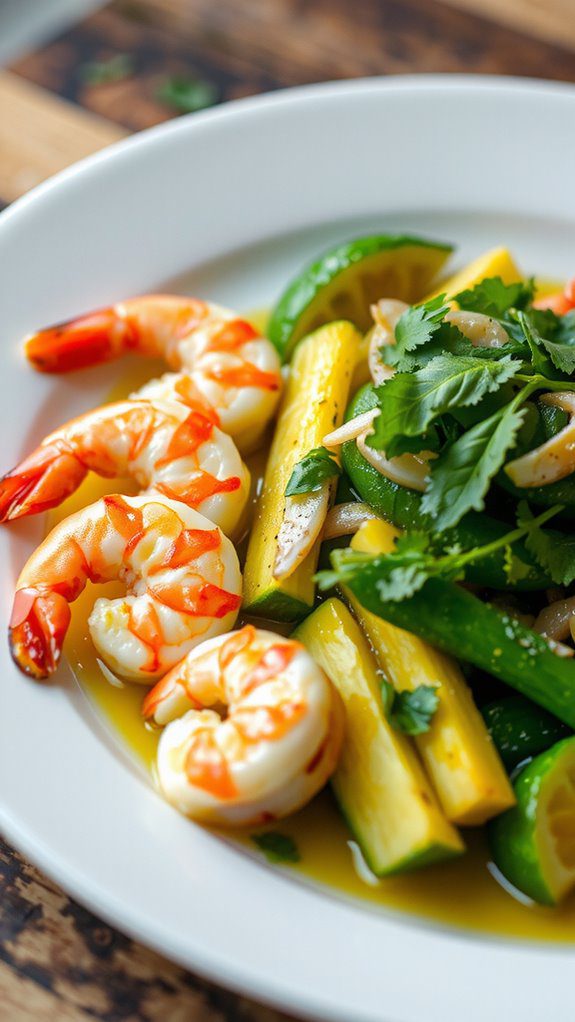 elegant shrimp and zucchini presentation