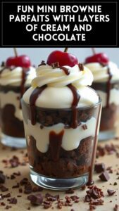 Fun Mini Brownie Parfaits With Layers of Cream and Chocolate