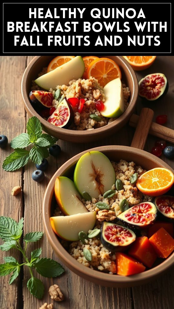 Healthy Quinoa Breakfast Bowls With Fall Fruits and Nuts