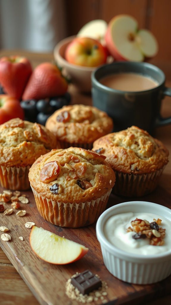 muffins with tea and yogurt