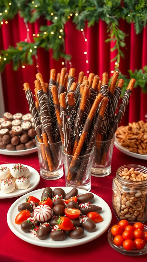 festive chocolate covered pretzels