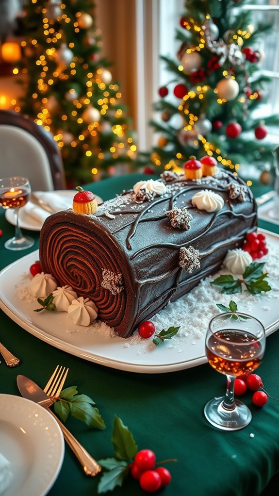 festive chocolate log dessert