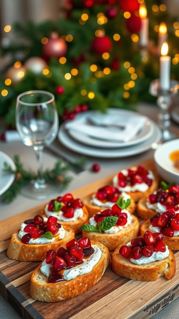 festive pomegranate feta crostini
