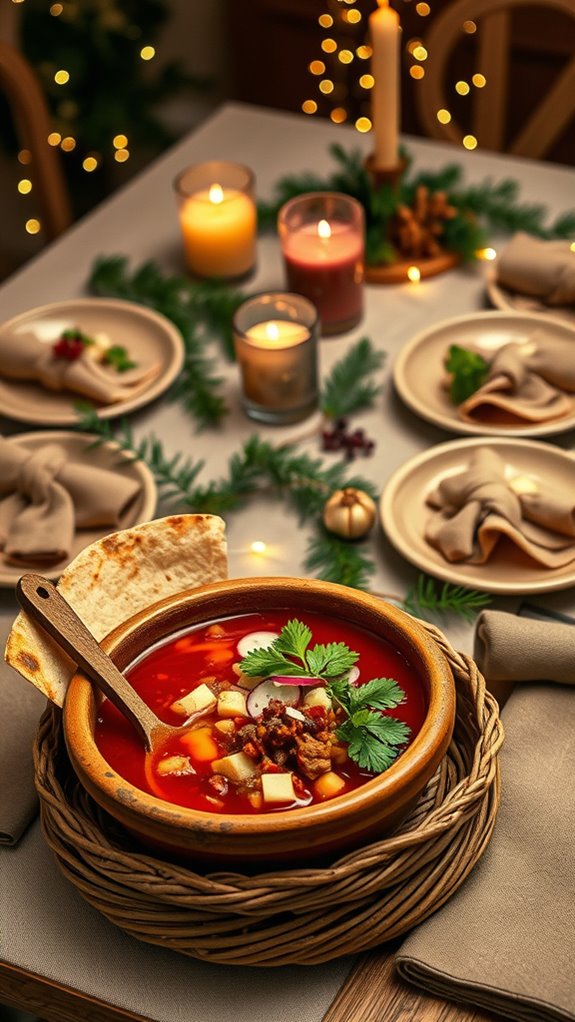 hearty pozole with tortillas