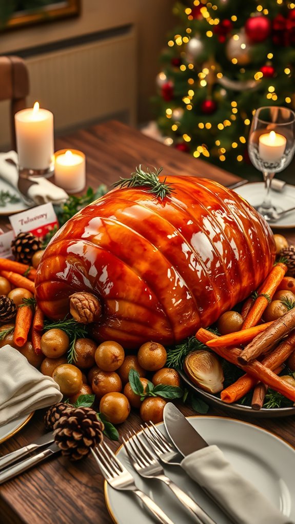 honey glazed ham with vegetables