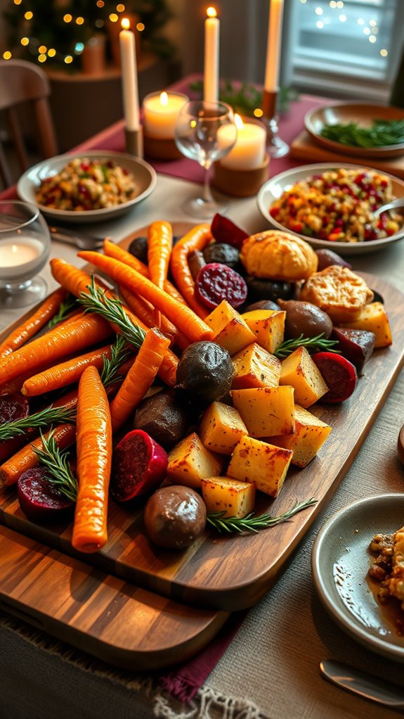 maple ginger glazed root vegetables