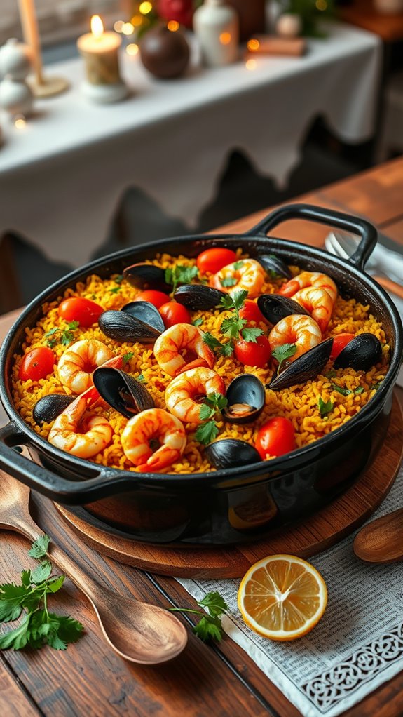 seafood rice dish preparation