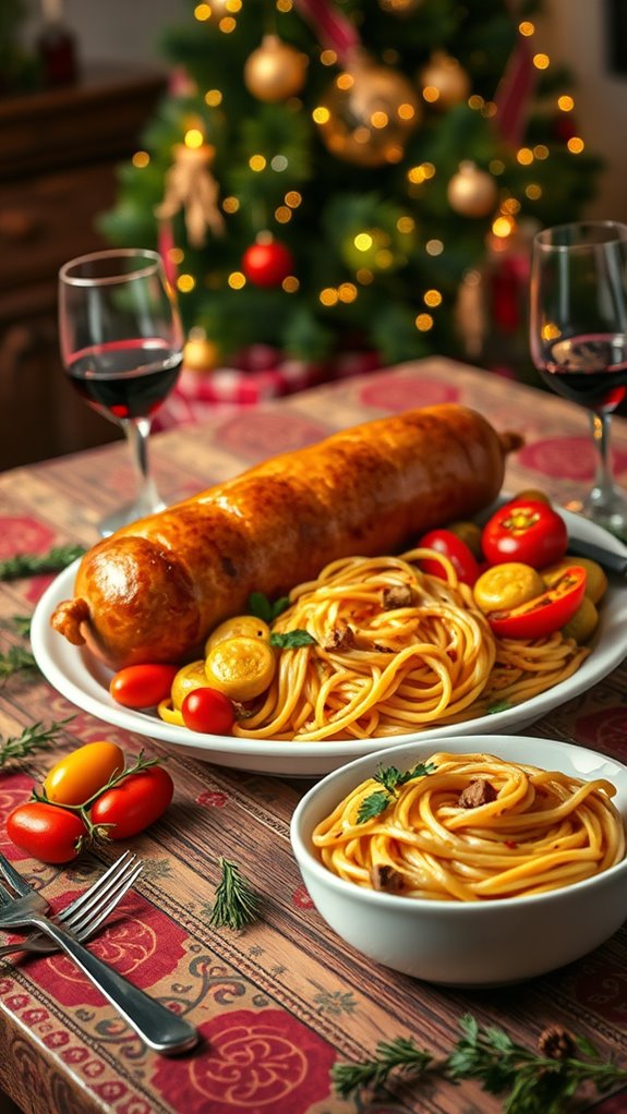 spicy sausage capellini vegetables