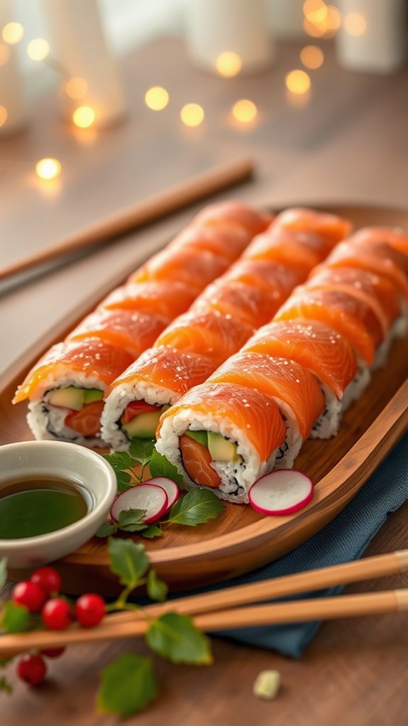 sushi rolls with salmon