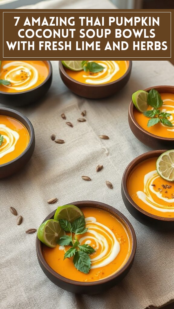 7 Amazing Thai Pumpkin Coconut Soup Bowls With Fresh Lime and Herbs