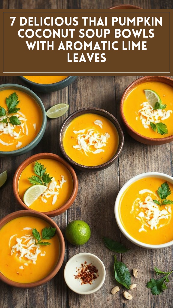 7 Delicious Thai Pumpkin Coconut Soup Bowls With Aromatic Lime Leaves