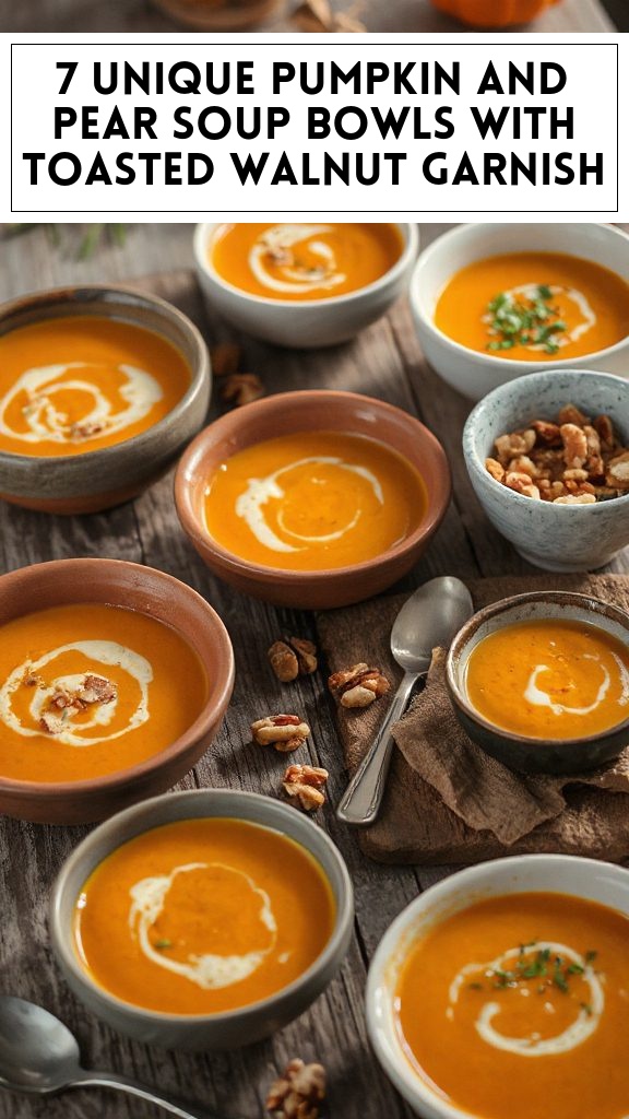 7 Unique Pumpkin and Pear Soup Bowls With Toasted Walnut Garnish